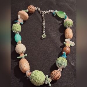 Diane Von Furstenberg Green and Cream Beaded Necklace